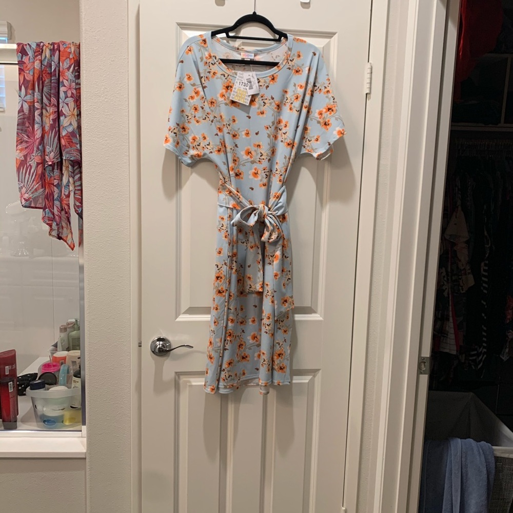 Cornflower Blue Dress with Orange Flowers